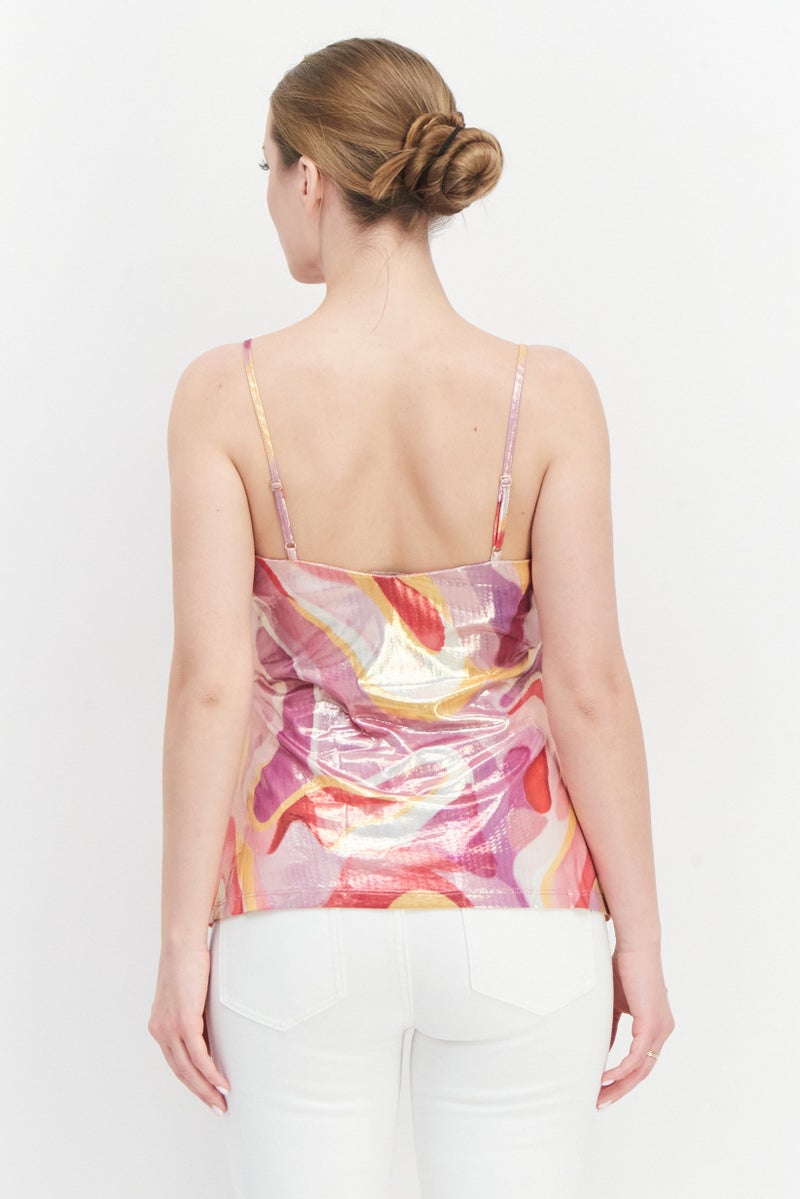 RIVER ISLAND بلوزة نسائية بدون أكمام بتصميم مربع وطبعة تجريدية، مجموعة وردية - Image 4